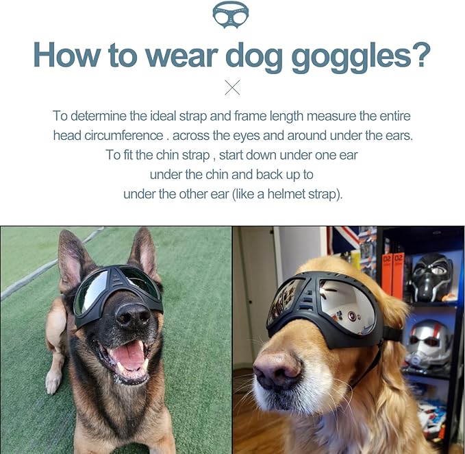 NVTED Dog Goggles Big Area Dog Sunglasses, Large Breed Windproof Snowproof Eye Protection Pet Glasses for Outdoor Driving Cycling (Large)