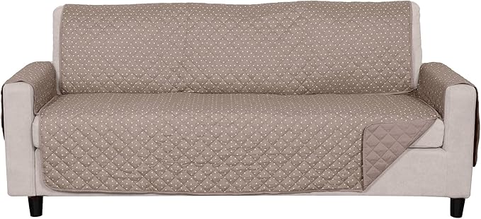 Furhaven Water-Resistant & Reversible Sofa/Couch Cover Protector for Dogs, Cats, & Children - Quilted Polka Paw Living Room Furniture Cover - Biscuit Brown, Sofa