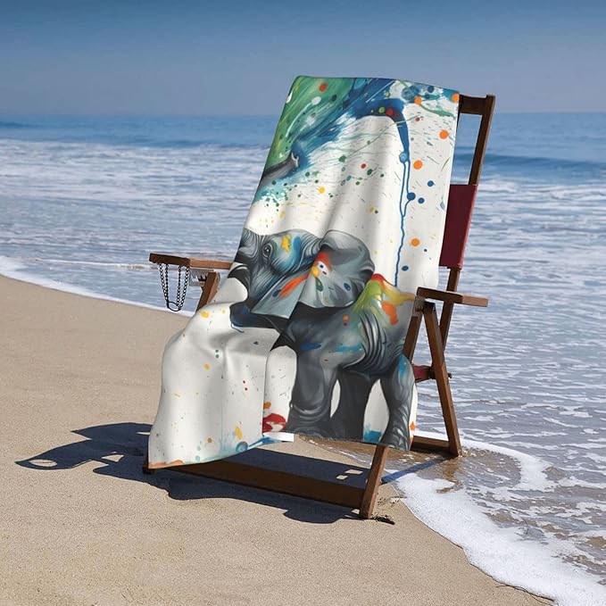 Colorful Elephant Beach Towel Animal Sand-Free Microfiber Bath Towel Ultra Soft Quick Dry Pool Towel Absorbent Towel Lightweight Towel Gifts for Outdoor Bathroom Swimming Decor 31inx51in