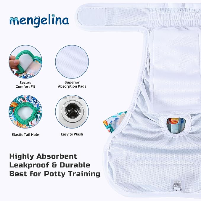 Dog Diapers Washable (3 Pack), Reusable Female Dog Diapers Highly Absorbent for Heat, Incontinence, XS