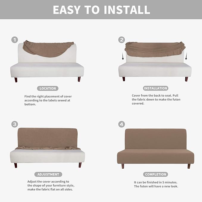 Easy-Going 100% Waterproof Futon Cover, Dual Waterproof Couch Cover for Futon, Stretch Jacquard Sofa Cover, Leakproof Furniture Protector for Kids, Pets, Dog and Cat (Medium, Camel)