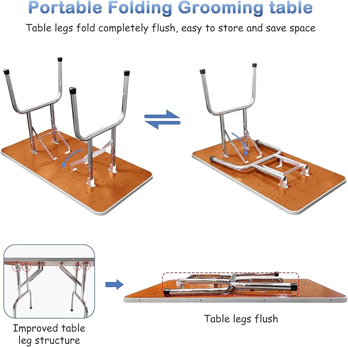 APRILSOUL 42 Inch Pet Grooming Table for Medium Dogs,Adjustable Height,Foldable,Anti-Slip Surface,with Arms, Nooses, Mesh Tray