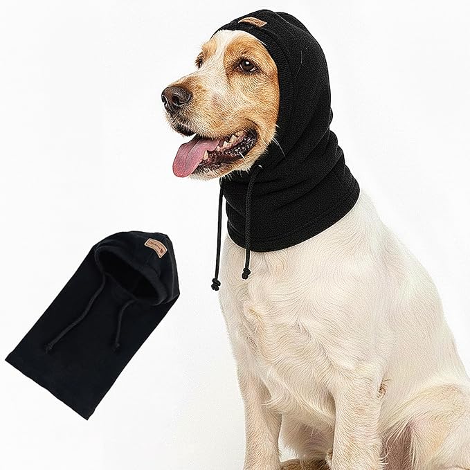 Dog Hat | Bandana for Warmth, Perfect for Fireworks, Thunderstorms, and Grooming（Black-M）