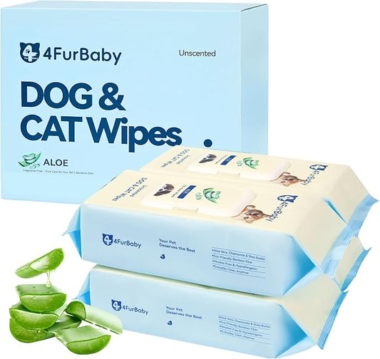 Dog-Wipes-for Paws and Butt - 8" x 8" Hypoallergenic, Hydrating Pet Grooming Wipes for Dogs Cats Cleaning Deodorizing (Unscented, 400 Count)