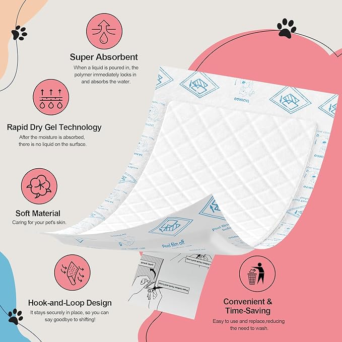 Dog Diapers Liners, 150 Ct, Super Absorbent Booster Pads for Male Dog Wraps and Female Dog Diapers, Lnnovative Hook-and-Loop Tape Design, Super-fit & No Shifting, Small Dog Diaper Pads