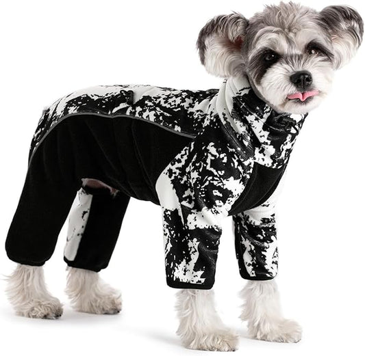 Fleece Dog Coat for Small Medium Dog,Pullover Pajamas Jumpsuit Bodysuit Puppy Coats with Legs, Pet Windproof Warm Cold Weather Jacket Full Body Vest Cozy Snowsuit Outfit Clothes (White, M)