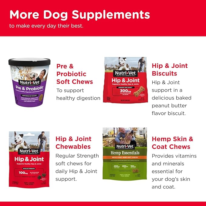 Nutri-Vet Extra Strength Hip & Joint Supplement for Dogs, Puppy Supplements, Dog Joint Supplement, Contains 500mg of Glucosamine, 200mg of Chondroitin, 50mg of MSM, Puppy Essentials, 75 Tablets