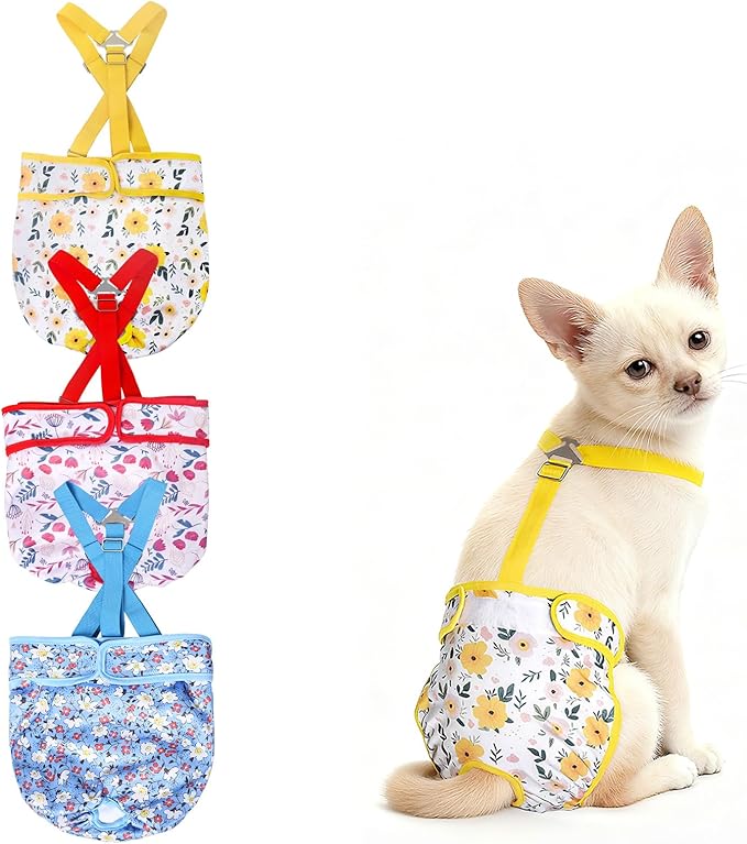 3 Pack Washable Dog Diapers Female with Suspenders Diaper for Dogs Reusable Dog Diapers Dog Period Panties for Doggie in Cycle (X-Small for Puppies)