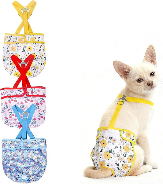 3 Pack Washable Dog Diapers Female with Suspenders Diaper for Dogs Reusable Dog Diapers Dog Period Panties for Doggie in Cycle (X-Small for Puppies)