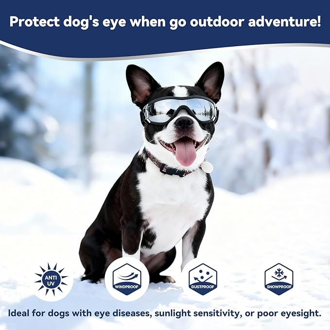 Dog Goggles Medium Breed with UV Protection Windproof Anti-Fog Dog Sunglasses Clear View Dog Glasses for Walks/Car Rides/Motorcycle Riding/Bike Riding, Medium