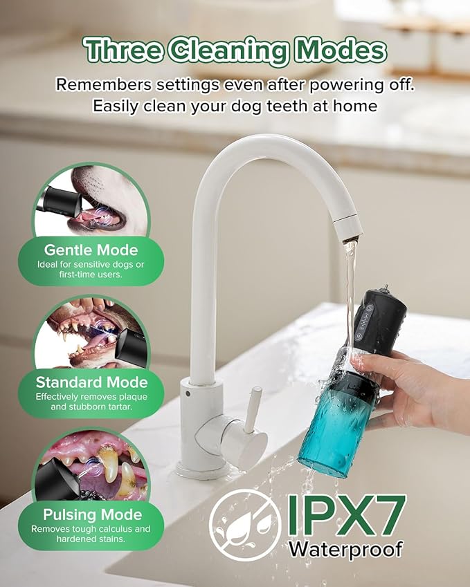 YABIFE Non-Vibrating Ultrasonic Tooth Cleaner for Dogs with Water Cooling System. Dog Plaque and Starter Remover, with Dental Care Kit and Teeth Brush, 3 Cleaning Modes with Lighting
