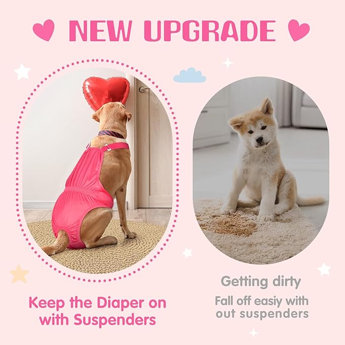 2 Pack Puppy Small Diapers Female for Heat Washable Sanitary Pantie with Adjustable Suspender, Reusable Doggie Diapers Period Panties, Pet Underwear Jumpsuits for Small Doggy