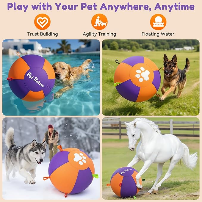 Pet Deluxe 25" Herding Ball for Large Dogs - Durable Interactive Herding Toy with Fast 2.5-Min Pump & Carry Handles, for Australian Shepherd, Border Collie, Outdoor Training & Backyard Play