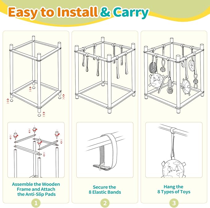 Wooden Puppy Play Gym for Small Dogs, Puppy Jungle Gym with 8 Hanging Toys, Wood Frame Indoor Puppy Gym with Dog Enrichment Toys for Puppies and Small Pets (Blue)