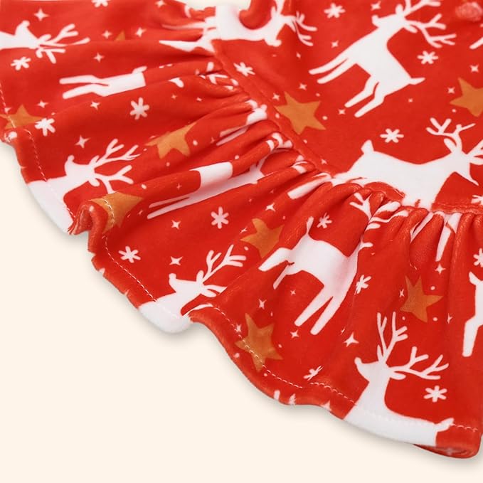 CuteBone Turtleneck Dog Velvet Dress Christmas Puppy Skirt Costume Pet Clothes Cat Apparel with Bow Hair Rope for Small Dogs CVD24L