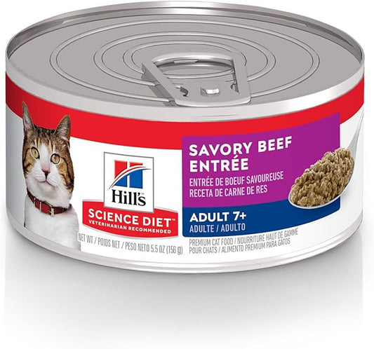 Hill's Science Diet Adult 7+ Wet Cat Food, Beef Minced, 5.5 oz. Cans, 24-Pack