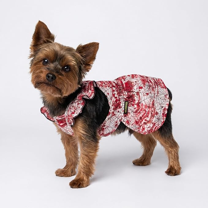 Fitwarm Halloween Spiderweb Dog Dress, Funny Dog Halloween Costumes, Doggy Clothes for Small Dogs Girl, Pet Apparel, Red, White, Black, XXS