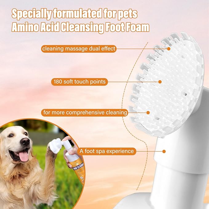 Paw Cleaner for Dogs and Cats,Magic Foam - Clean Paws No-Rinse Foaming Cleanser-Dry Shampoo, Foot Cleaner Brush - with Rose Extract, Odor Control Wash - Good for Puppy