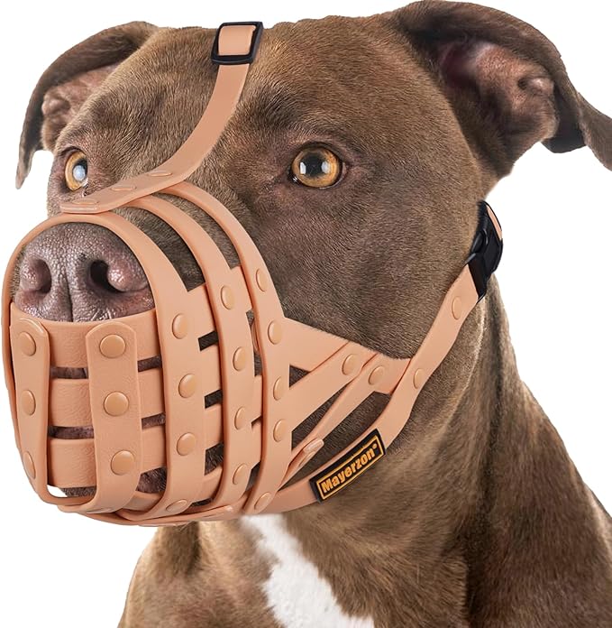 Mayerzon Pitbull Muzzle for Large Medium Sized Dogs to Prevent Biting Scavenging, Basket Muzzle for Rottweiler Staffordshire Terrier in Grooming Training, Allow to Pant Drink, Lightweight and Sturdy