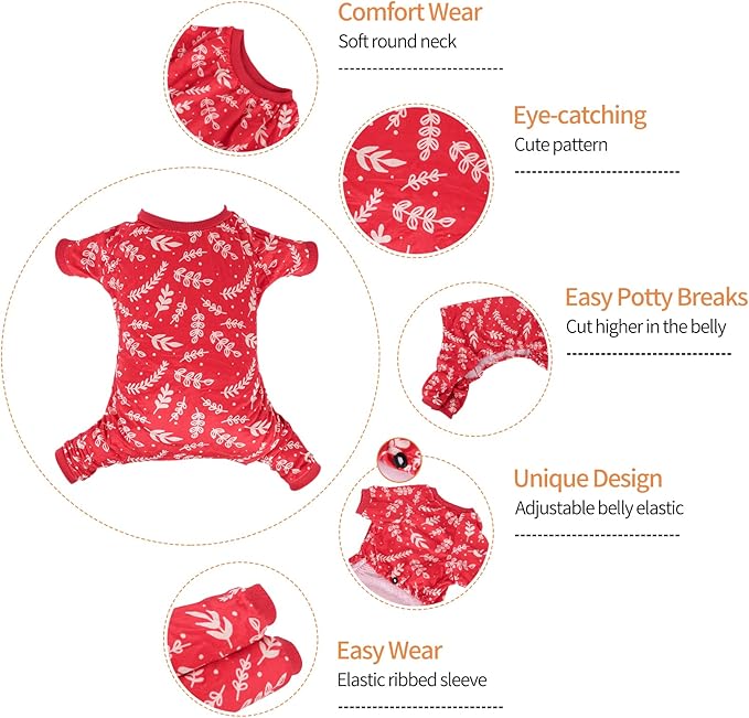 CuteBone Dog Xmas Pajamas P18XL, Polyester, X-Large, Animal Print, Elastic Waist