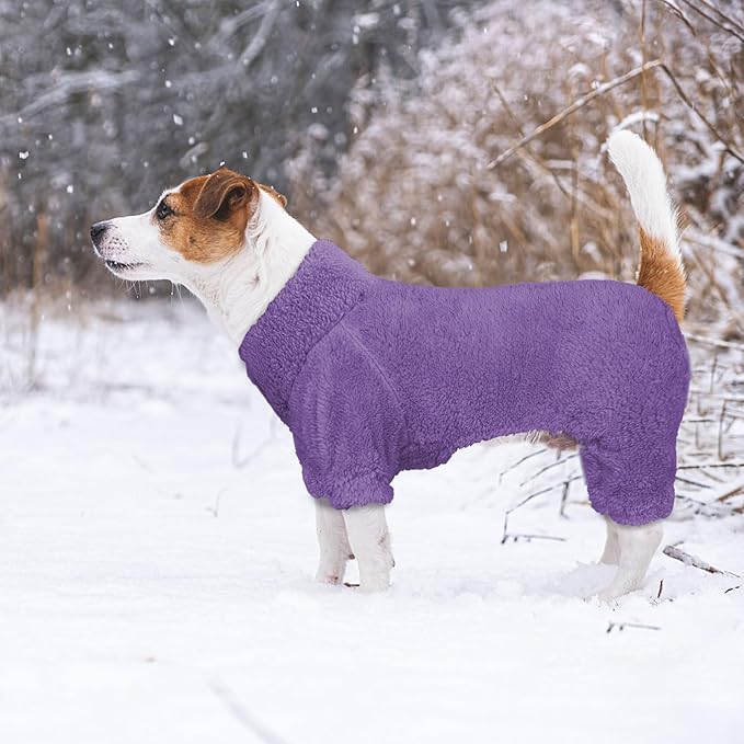 Fuzzy Dog Pajamas Turtleneck Pet Clothes Warm Soft Cozy Lightweight Pet Pjs Dog Sweaters for Small Dogs(Purple-XS)