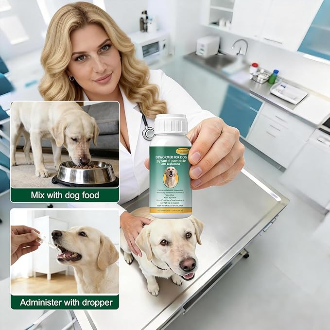 Dog Dewormer Liquid for Large Dogs for All wormers – Pyrantel Pamoate for Roundworms & Hookworms, 100 mL (3.4 fl oz) ﻿