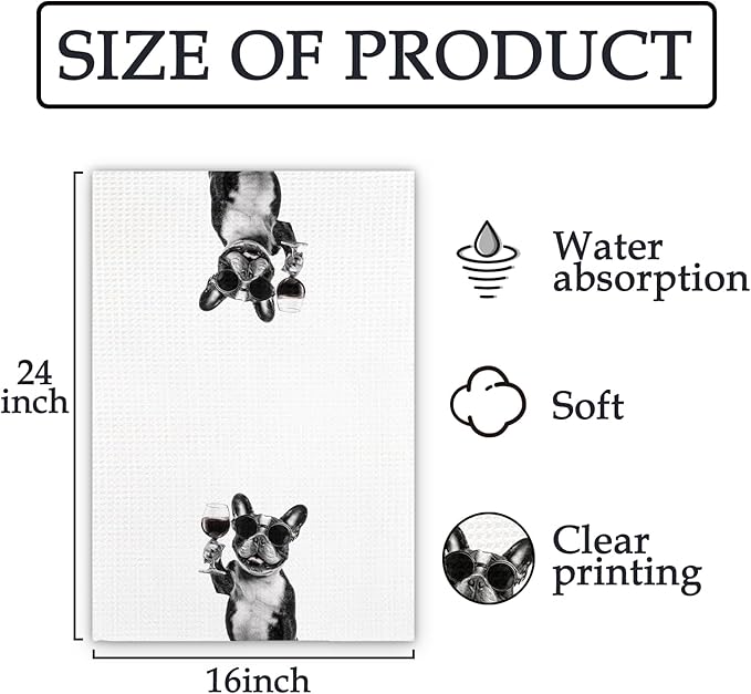 French Bulldog Gifts Wine Dog Kitchen Towels, Gifts for French Bulldog Wine Lovers Decorative Hand Dish Towel for Kitchen Home Bar,Funny Frenchie WineLover Home Bar Kitchens Decor(16x24In)
