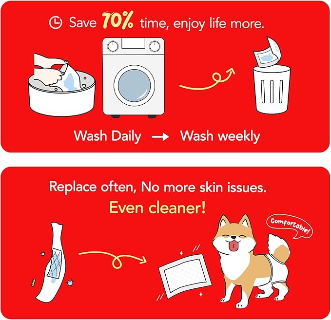Disposable Dog Diaper Liners Booster Pads for Male & Female Dogs - 100ct | Diaper Inserts fit Most Washable Dog Wraps and Belly Bands,Regular