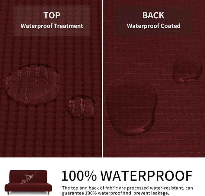 Easy-Going 100% Waterproof Futon Cover, Dual Waterproof Couch Cover for Futon, Stretch Jacquard Sofa Cover, Leakproof Furniture Protector for Kids, Pets, Dog and Cat (Medium, Wine)