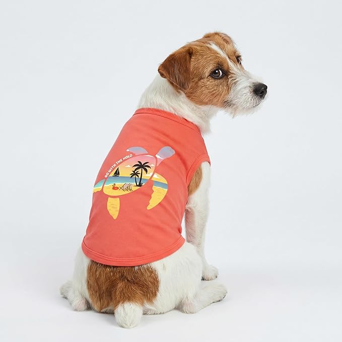 Fitwarm Hawaiian Sea Turtle Dog Shirt, Tropical Summer Clothes for Small Dogs Boy Girl, Funny Pet Outfit, Orange, Small