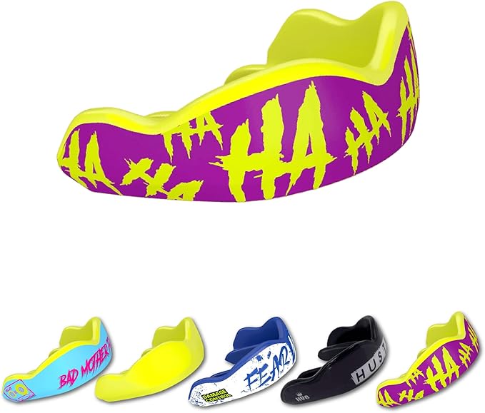 DAMAGE CONTROL High-Impact Mouth Guard – Sports Mouthguard for Boxing, Football, Hockey, Lacrosse & Basketball, Protects Teeth & Jaw, Protective Mouthpiece for Adults & Youth (Adult, HA HA HA 2.0)