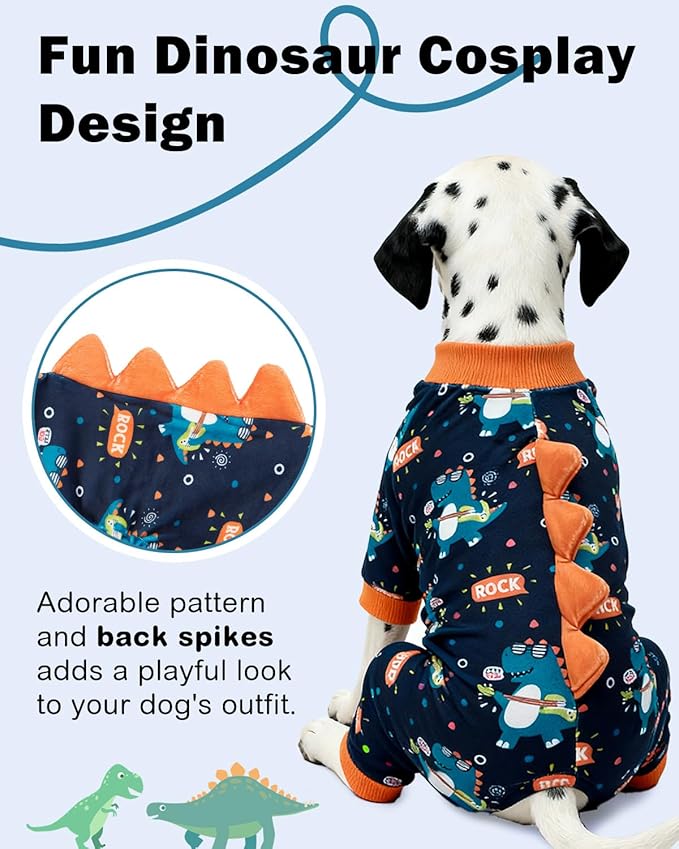 CuteBone Dinosaur Costume Dog Pajamas, Stretchy Spandex Crystal Velvet Sleepwear Coat for Small Dogs, Soft & Warm Pet Outfit Clothes for Cold Weather, Cozy Pullover Design COSP19XL
