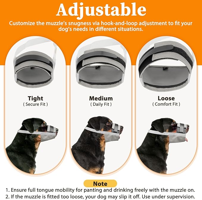 Mayerzon Dog Muzzle for Large Medium Small Dogs, Adjustable Fit, Soft & Sturdy Fabric, Prevents Fierce Barking Biting Chewing, Ideal for Grooming Walking Vet Visits, Allows to Pant Drink (Grey, S)