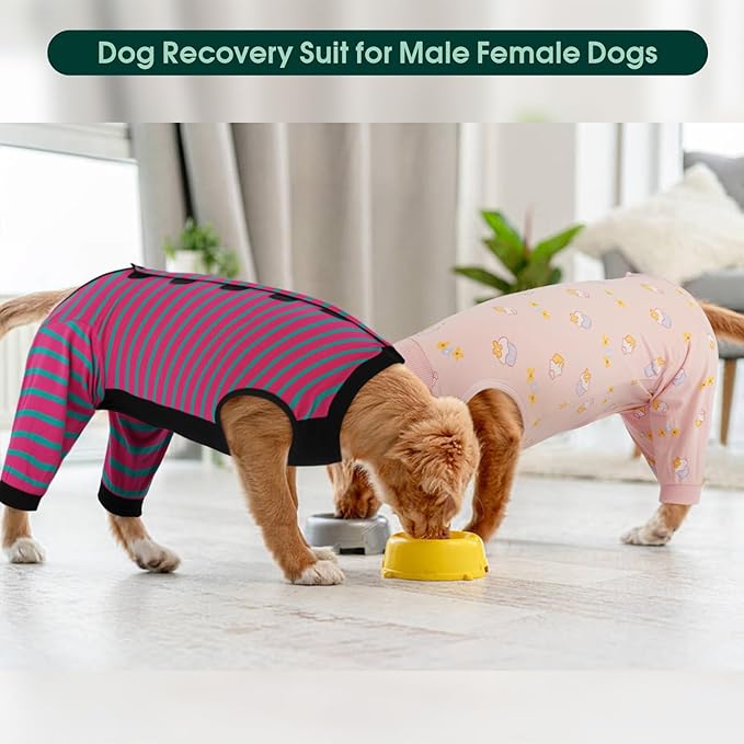 Kuoser Dog Recovery Suit, Anti Licking Dogs Rear Leg Sleeve, Abdominal Dog Surgical Suit with Pants Cover Protect Wounds, Dogs Elbow Protector Soft Pet Surgery Onesie Cone Alternative, Rose 4XL