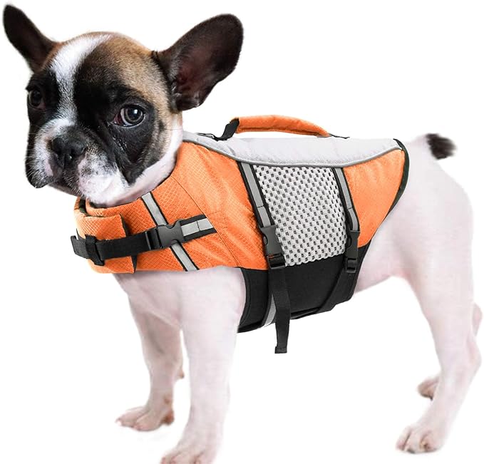 Dog Life Jacket Swimming Vest Lightweight High Reflective Pet Lifesaver with Lift Handle, Leash Ring Orange,XS