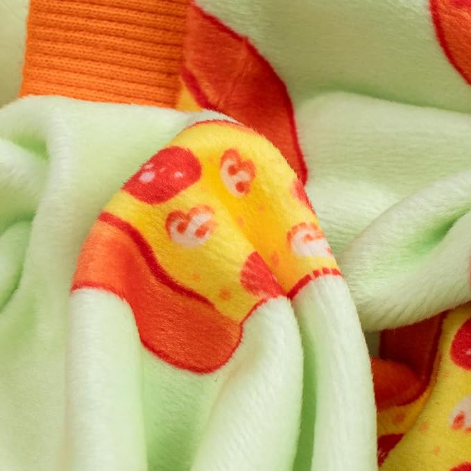 Fitwarm Pizza Dog Fleece Pajamas, Funny Cozy Clothes for Small Dogs Boy Girl, Soft Pet Onesie, Light Green, Orange, Medium