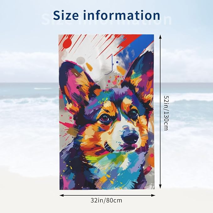 Colorful Corgi Beach Towel,32x52in Microfiber Quick Dry Vibrant Dog Abstract Pet Puppy Bath Towels,Soft Lightweight Oversized Sand Free,for Travel Pool Swimming Gym Decor,Gifts