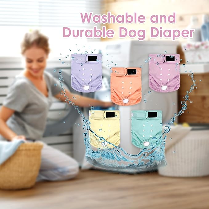5 Pack Washable Female Dog Diapers,Reusable Diaper for Doggie,Highly Absorbent Dog Diaper,Adjustable Leakproof Puppy Diapers Skirt for Heat,Incontinence,Period Doggy Nappies