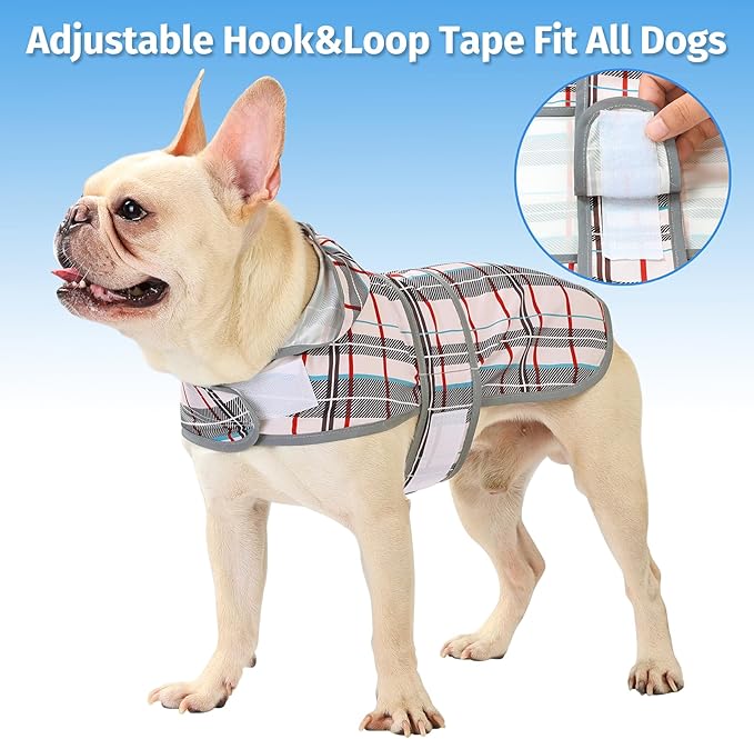 Dog Raincoat for Medium Dogs Waterproof Jacket Hooded Rain Coats with Reflective Strips Leash Hole & Poncho Adjustable Fit (Plaid,M)