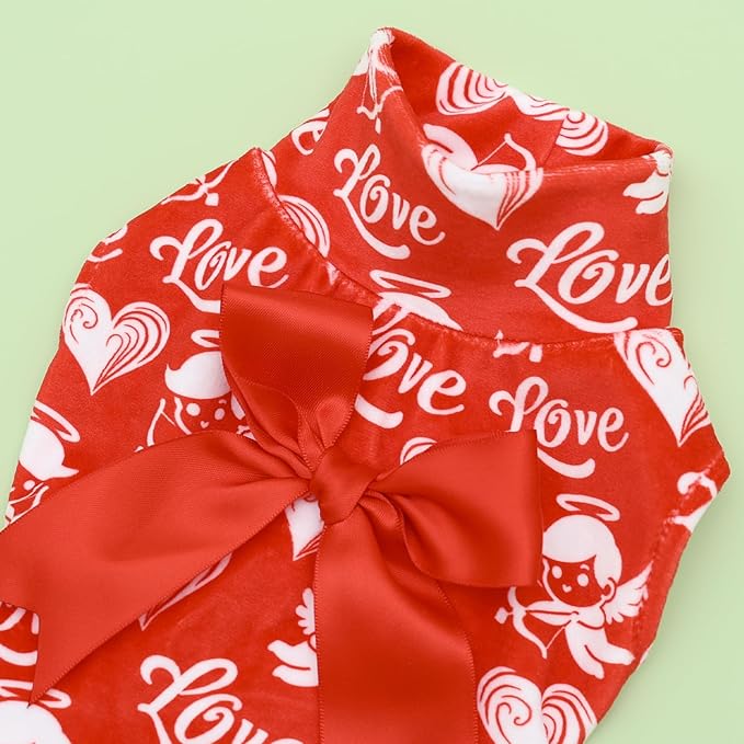 CuteBone Turtleneck Dog Velvet Dress Valentine's Day Puppy Skirt Costume Pet Clothes Cat Apparel with Bow Hair Rope for Small Dogs CVD19XXS