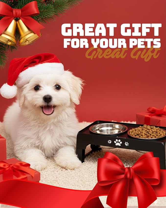 Elevated Dog Bowls for Small Dogs and Cats, Non-Slip Cat Bowls with 2 Thick 5.5" Stainless Steel Dishes, Dog Feeder 2 Heights Adjustable to 2.6"-5.3"