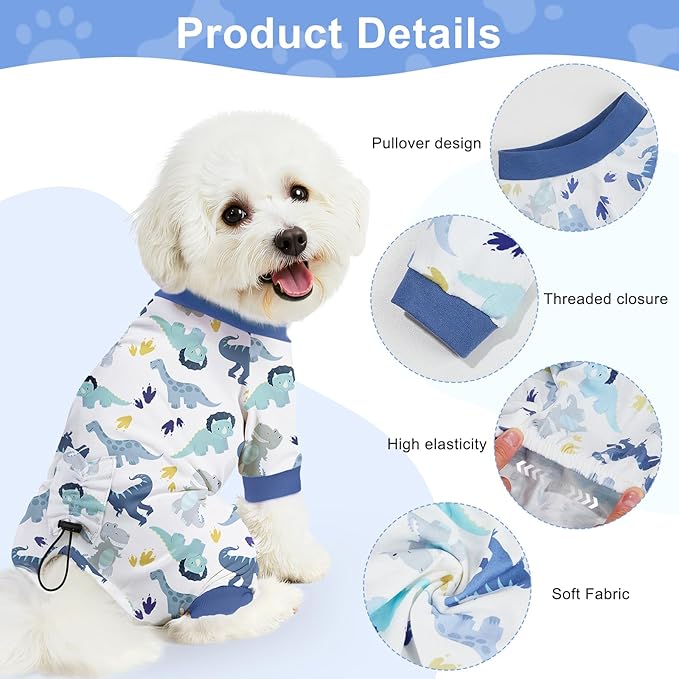 Bienbee Dog Pajamas, 4 Pack Dog Recovery Suit Shedding Suit Cute Soft Puppy Clothes Dogs Pjs Onesies Jammies Adjustable Breathable & Stretchy Clothes for Small Medium Large Dogs Girl Boy Puppy-2XL