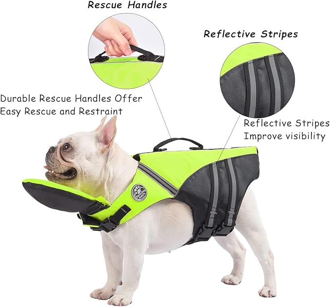 Dog Life Jacket, French Bulldog Life Vest for Swimming Boating, Dog Swim Vest with Chin Float and Rescue Handle, High Flotation Puppy Life Jackets (Chest Girth: 17" to 30", Weight: 17" to 28" LB)