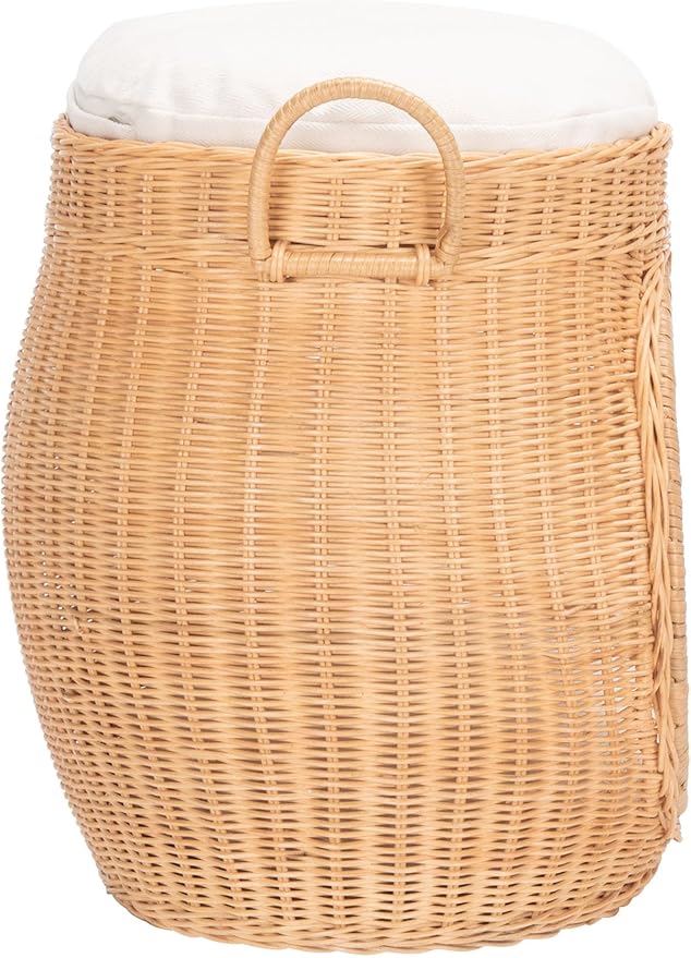 SAFAVIEH Home Collection Faati Honey Brown Rattan Pet Cat Bed with White Cushion, Ideal for Living Room, Bedroom, Entryway (Fully Assembled)