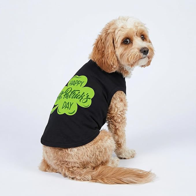 Fitwarm Happy St Patricks Day Dog Clothes, Summer Dog Clothes for Small Dogs Boy Girl, Funny Dog Tshirt, Lightweight Breathable Cotton, Pet Cat Outfit, Black, Green, XXL