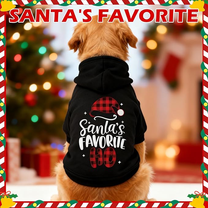 EXPAWLORER Dog Christmas Hoodie - Dog Christmas Sweater Xmas Sweatshirt with Santa Hat Print, Warm Fleece Lined Holiday Pet Outfit with Leash Hole, Cozy Soft Pet Clothes Coat for Large Dogs, XL