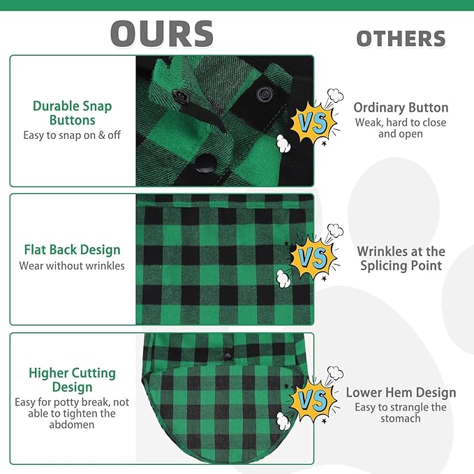 KOOLTAIL Dog Shirt, Christmas Green Plaid Pet Shirts, Black Clash Cute Dog Apparel Clothes Suitable for All Seasons, Comfortable Dogs T-Shirt for Small Medium Large Dogs Cats, Pet Outfit Costume, L