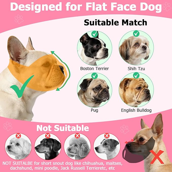 BARKLESS French Bulldog Calming Muzzle – Short Snout Eye-Shading Cover for Grooming & Vet Visits, Soft Breathable Dog Muzzle to Help Reduce Biting (Pink, M)