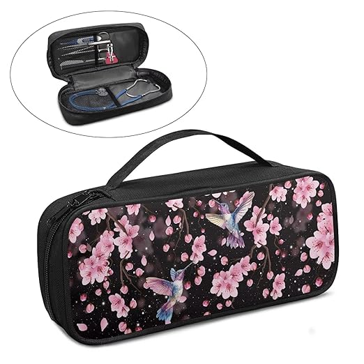 Gomyblomy Pink Floral Hummingbird Stethoscope Case Holder Bag with Extra Pocket for Nurse and Doctors, Protective Stethoscope Carrying Case for Classic III, Lightweight II S.E.