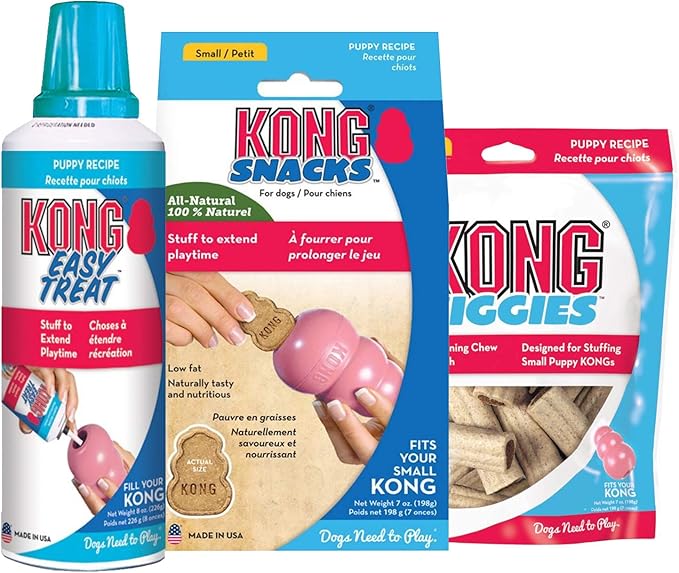 KONG Puppy Treats Combo Pack - Includes KONG Snacks, Easy Treat Spray & Ziggies - Dog Toy Filler Treats - For Small Puppies